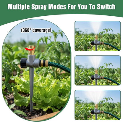 2 Pack Lawn Sprinklers for Yard,360 Degree Rotating Metal Sprinkler,Adjustable Large Area Coverage Brass Nozzle with Aluminum Alloy Spike Base for Small Medium Garden Irrigation