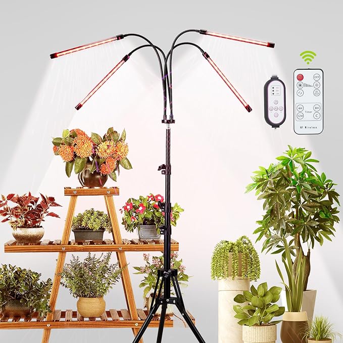 LED Grow Lights for Indoor Plants,LED Plant Grow Light with Stand,Led Full Spectrum,10 Dimmable Levels,3 Modes Timing,Tripod Adjustable 15-72 inch.