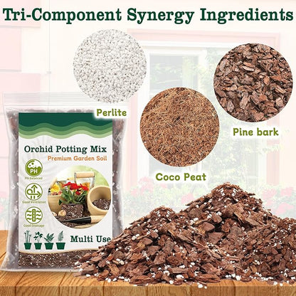 Orchid Potting Mix, 4 Quarts Orchid Bark Potting Mix with Pine Bark, Coco Peat & Perlite, Orchid Bark for Indoor Plants, Orchid Soil with Excellent Water Retention & Ventilation