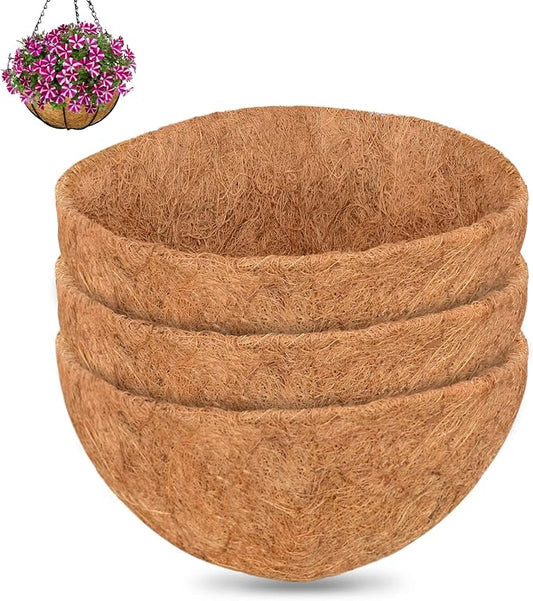 ZeeDix 3Pcs 10 Inch Coconut Liners for Planters, Round Hanging Basket Liners 100% Natural Coco Coir Basket Coco Replacement Liners for Hanging Basket Planters Flowers Vegetables(10in-3pcs)