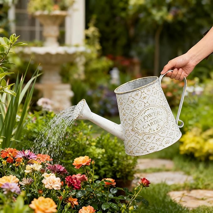 Vintage Metal Flower & Garden Watering Can, Rustic Farmhouse Decorative Watering Pot Planter for Home Patio Backyard Outdoor Plant Care
