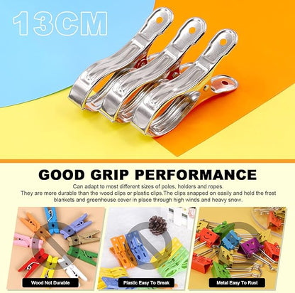 Tanstic 20Pcs 5.1 Inch Stainless Steel Greenhouse Clamps Garden Clips Greenhouse Clips Heavy Duty Garden Clips with Strong Grip and Large Open Mouth for Netting Holding