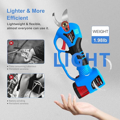 KOMOK Cordless Electric Pruning Shears, Professional Battery Powered Pruning Shears Fruit Tree Branches Cutter, 25mm/1" Cutting Diameter, 6-8 Working Hours with Handguard & LED Display