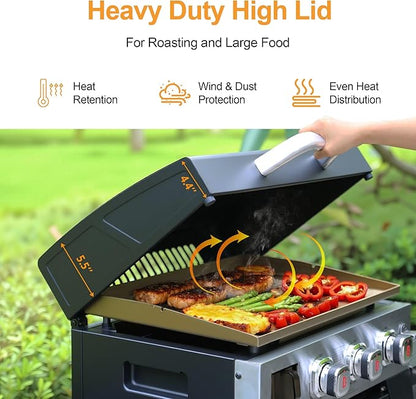 Brand-Man 3-Burner Portable Propane Gas Griddle with Lid - 28,000 BTU Flattop Griddle Grill, 504 Sq. In., Folding Side Tables, Rolling Cart for Outdoor BBQ, Camping, Patio