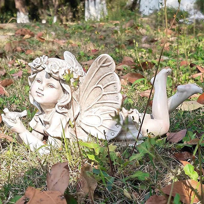 Resin Fairy Statue Holding Bird – Outdoor Garden Fairy Figurine for Yard, Patio or Lawn, Whimsical Fairy Garden Decor for Outside 11” L