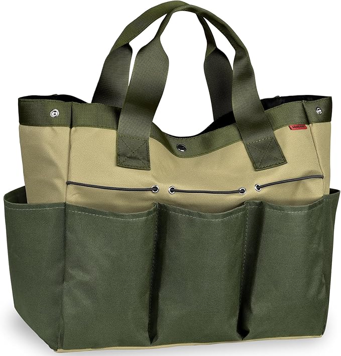 Garden Tool Bag Organizer, Gardening Tote Storage Bag with Zippers Pockets (Tools NOT Included), Green