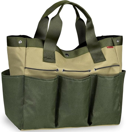 Garden Tool Bag Organizer, Gardening Tote Storage Bag with Zippers Pockets (Tools NOT Included), Green