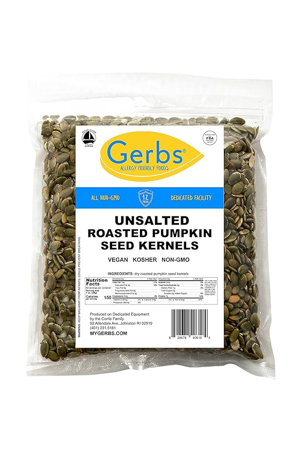 GERBS Unsalted Pumpkin Seed Kernels 4 LBS|Top 14 Allergy Free Food |Use in salads, yogurt, bake, oatmeal, trail mix|Grown in Canada, packed in US