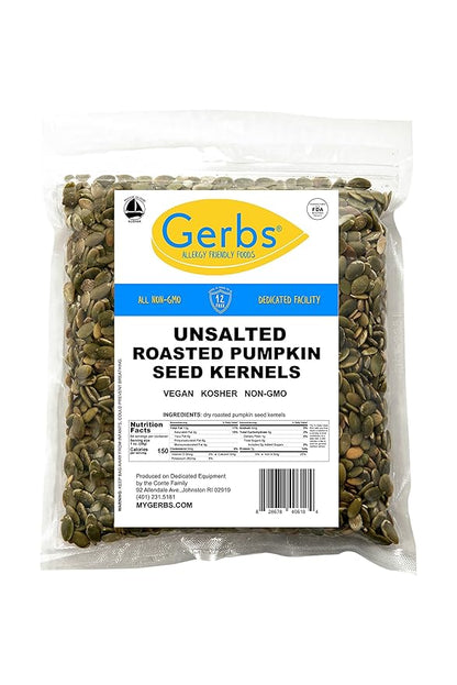 GERBS Unsalted Pumpkin Seed Kernels 4 LBS|Top 14 Allergy Free Food |Use in salads, yogurt, bake, oatmeal, trail mix|Grown in Canada, packed in US