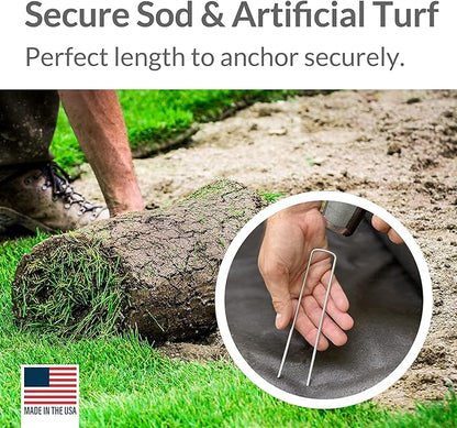 Pinnacle Mercantile 200 Pack Galvanized Garden Stakes Landscape Staples Extra Heavy Duty Sod Ground Anchors Anti Rust 6 inch Metal Pins 9 Gauge USA Made
