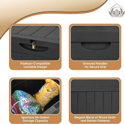 EHHLY 33 Gallon Outdoor Storage Box, Small Deck Box Waterproof, Lockable Secure Package Bin Delivery Box for Outside Front Porch, Patio Cushions Storage Box, Delivery Driver Snack Box for Porch, Black