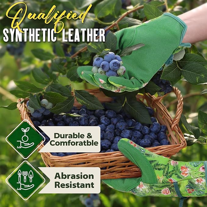 HANDLANDY Gardening Gloves for Women, Breathable Ladies Leather Garden Yard Gloves Best Gift for Gardeners