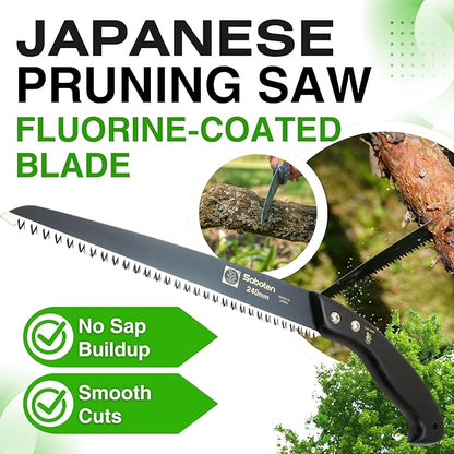 Saboten Japan 9.4" Japanese Pruning Saw – Fluorine-Coated High-Carbon Steel Blade, Traditional Wooden Handle, Precision Pull Cut Tool for Branches – forest Originals, Made in Japan