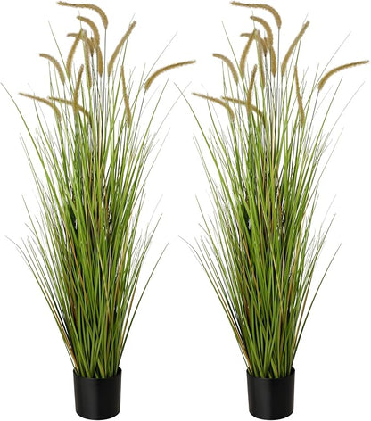 KOL Artificial 5ft 2-Pack Horsetail Reed Grass, 59in Tall Artificial Indoor Outdoor Fake Grass Plant, Home Office Decorative Artificial Plants in Pot Faux Plant Greenery, Wedding Decor
