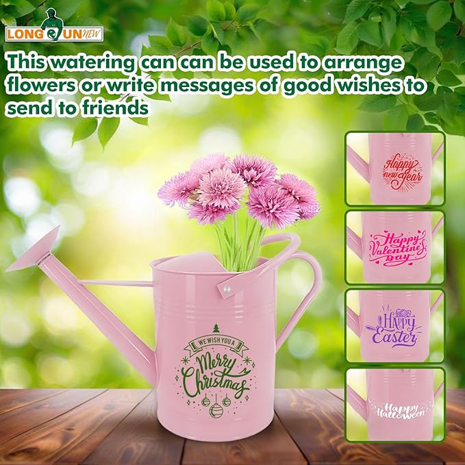 Galvanized Iron Watering Can for Indoor Plants, DIY Watering Cans for House Plant Garden Flower, Long Spout Water Can for Outdoor Watering Plants 6.44L 1.7Gallon (Pink)