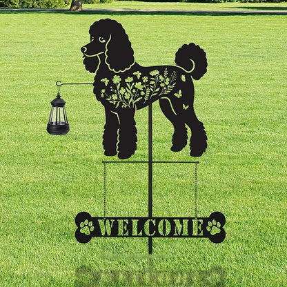 Poodle Metal Garden Stakes Yard Decor with a Lantern, Black Poodle Dog Silhouette Statues Garden Decorative Gifts for Yard Art, Patio, Outside, Lawn Ornaments, Christmas, Backyard, Pathway