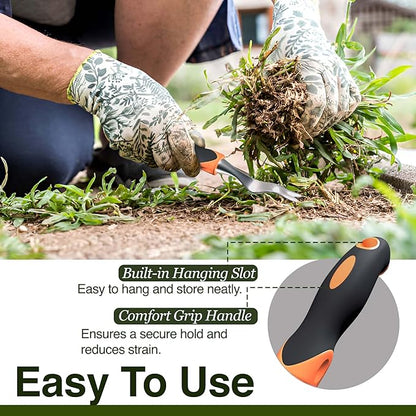 Alloy Steel Weed Puller Tool with Ergonomic Orange & Black Handle | Heavy Duty Weeding Tool for Effortless Root Removal | Durable Hand Tool for Garden & Lawn Weeding Tools Gardening
