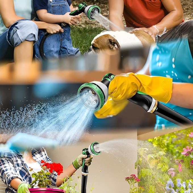 100Ft Non-Expandable Garden Hose, Flexible Water Hose with 10-Pattern Spray Nozzle, Lightweight Hose Pipe, Kink-Free, Leak-Proof, 3/4" Solid Metal Fittings (Green)