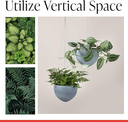 SCHEURICH Dark Stone Ceramic Hanging Pot – 7.1" Indoor Planter with Metal Chains - Waterproof & UV-Resistant - Stylish Modern Hanging Basket for Plants, Ferns & Succulents - Made in Germany - 0.4 gl