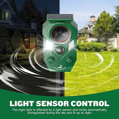 4 Pack of X-PEST Solar-Powered Ultrasonic Animal Repellent for Outdoor Yard, Waterproof Cat Deterrent with LED Flashing Lights and Motion Sensor,Effective to Repel Cats, Coyotes, Raccoons, and Deer