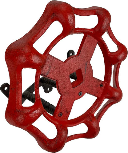 Zeckos Vintage Outdoor Faucet Spigot Garden Hose Holder - Distressed Red Cast Iron - Decorative Wall-Mounted Hose Hanger - Holds 75 Feet - Ideal for Garden - Patio - Rustic Outdoor Decor