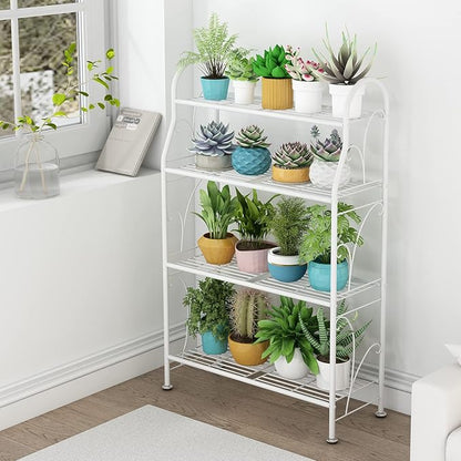 SORCEDAS Plant Stand Indoor Outdoor Plant Shelf 4 Tier Metal Corner Flower Stand Multiple Holder for Patio Garden Balcony Living Room, White