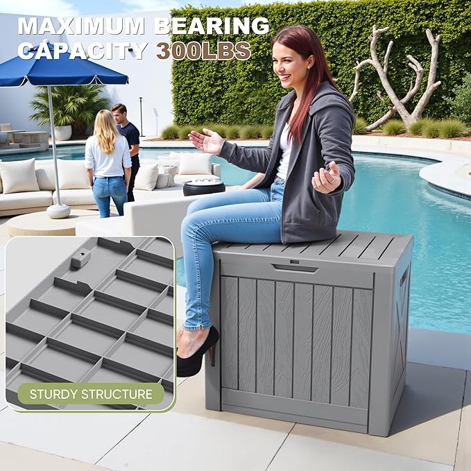 Greesum 40 Gallon Outdoor Deck Box, Resin Storage for Patio Furniture, Garden Tools, Pool Supplies, Weatherproof and UV Resistant, Lockable, Gray