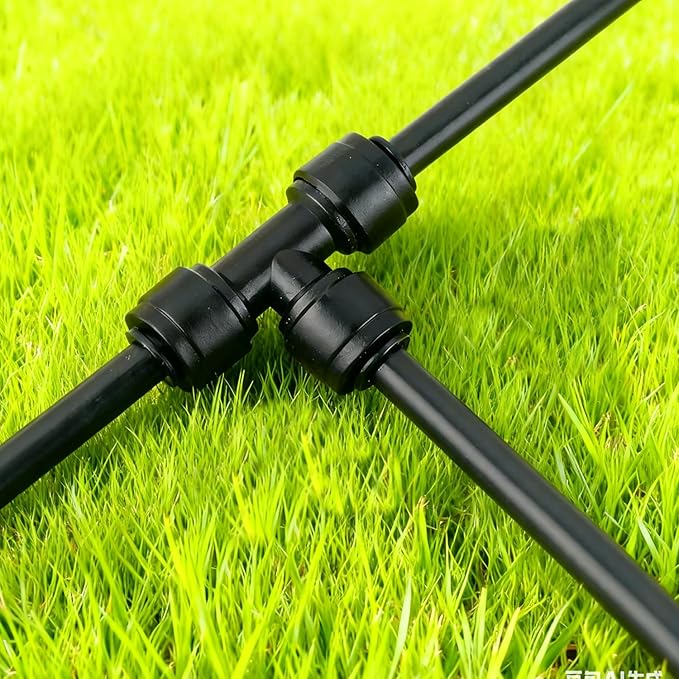 20 pack 1/4" Drip Irrigation Tee Fitting - Quick Connect Tee Connectors, Leak-Free for 1/4" Tubing, Includes 8 End Plugs for Sprinkler & Drip Irrigation Systems