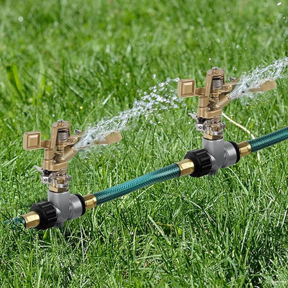2 Pack Zinc Alloy Impact Sprinklers with Stand (Spike), Heavy Duty Zinc Alloy Lawn Sprinkler Head on Spike Base, Adjustable Watering Sprinkler for Large Area Grass Yards Patio Garden Irrigation