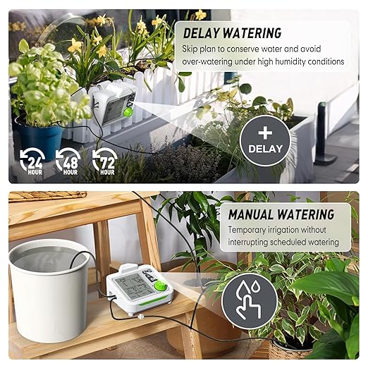 RAINPOINT Large Display Automatic Plant Waterer Indoor for Up to 20 Pot Plants,Cycle & Soak Mode Vacation Self Watering Drip Irrigation System Device Kit for Balcony Office Patio Greenhouse Grow Tent