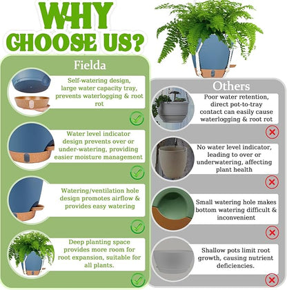 Hanging Planters for Indoor Plants 8 Inch, 2 Pack Hanging Baskets for Plants, Self Watering Hanging Flower Pots with Drainage Hole & 2 Kinds of Plant Hangers for Garden Home Decor (Navy Blue, 8 inch)