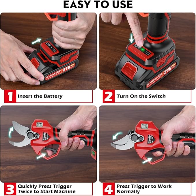 Electric Pruning Shears 21V - Max 1.77"(45mm) Cutting Diameter Cordless Pruning Shears Garden Tool with LCD Display & 2 x 2000mAh Battery & Brushless Motor For Orchard Tree Branch Trimming