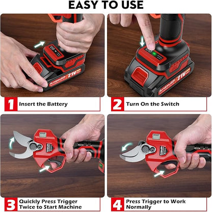 Electric Pruning Shears 21V - Max 1.77"(45mm) Cutting Diameter Cordless Pruning Shears Garden Tool with LCD Display & 2 x 2000mAh Battery & Brushless Motor For Orchard Tree Branch Trimming