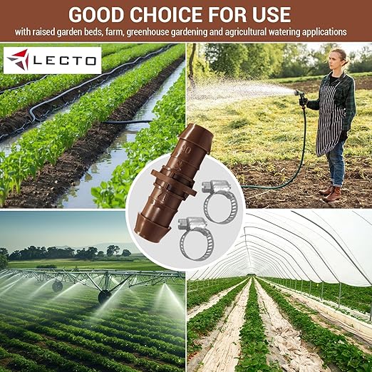 LECTO Universal 5/8", 1/2", .700" Drip Line Repair & Extension Kit – Plastic Coupler with 2 Stainless Steel Hose Clamps