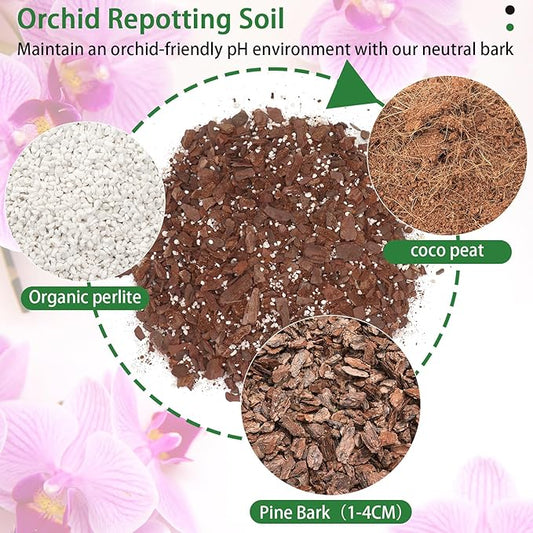 Orchid Potting Mix,Premium Orchid Bark Potting Mixture of Pine Bark,Perlite & Coco Peat Enhanced Drainage and Ventilation,Ideal for Repotting and Growing Indoor Plants Dendrobiums,Phalaenopsis,4QT