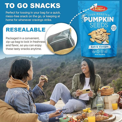 PREMIUM ORCHARD Flavored Pumpkin Seeds Oven Roasted | Salt and Vinegar| High Protein Snacks for Kids and Adults | Vegan Snack | Non GMO | KETO