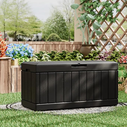 Greesum 82 Gallon Resin Deck Box All Weather Large Outdoor Storage for Patio Furniture, Toys, Garden Tools, Lockable, Black