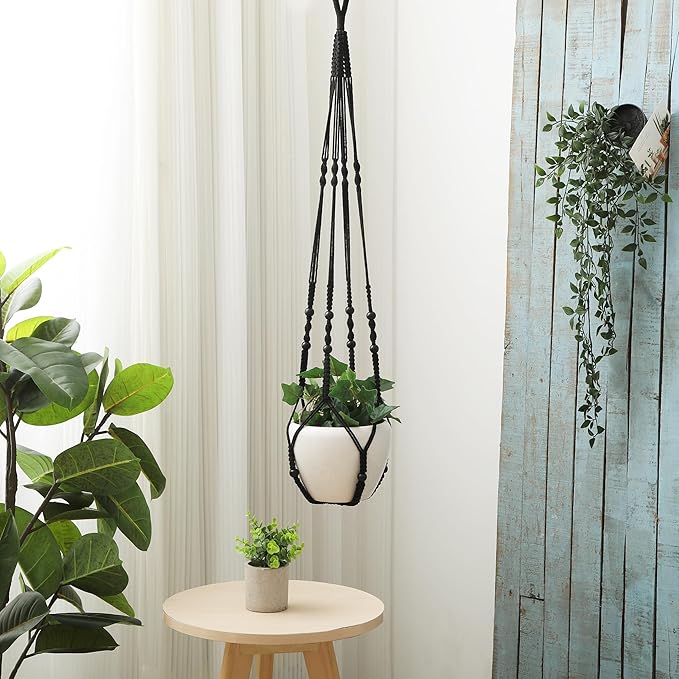 43 Inch Macrame Plant Hanger Indoor, Large Size No Tasselss Crochet Cotton Rope Hanging Planter Basket, Decorative Flower Pot Holder for Boho Home Decor (with 2 Hooks)
