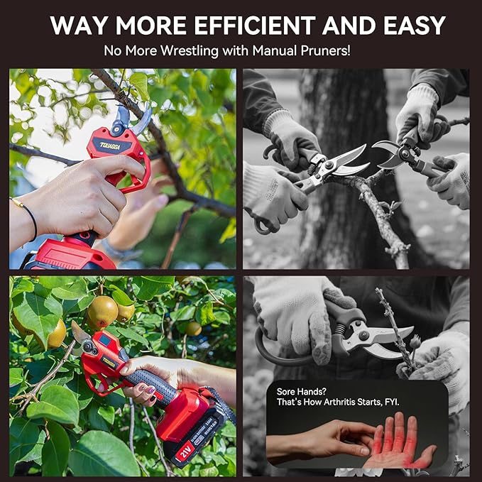 Upgraded Electric Pruning Shears,1.2" Cutting Diameter Cordless Power Pruner with LCD Display, Brushless Motor Pruning Shears with 2000mAh*2 Rechargeable Batteries for Garden Tree Pruner Branch