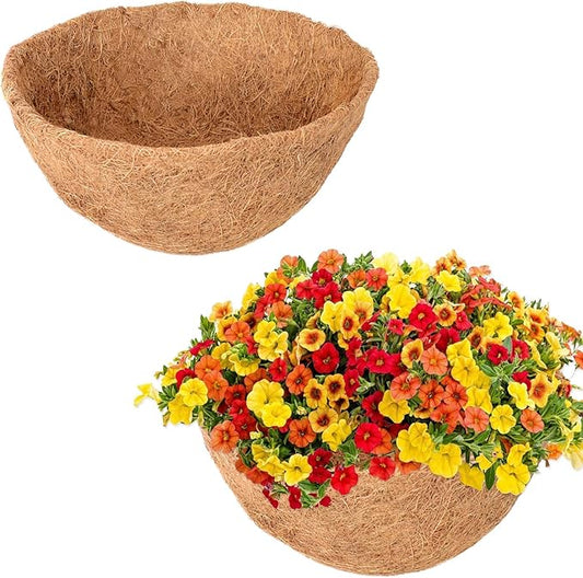 Halatool 2 PCS 14 Inch Round Coco Liners Hanging Basket 100% Natural Replacement Coconut Liners for Planters Garden Flower Pot Vegetables Herbs