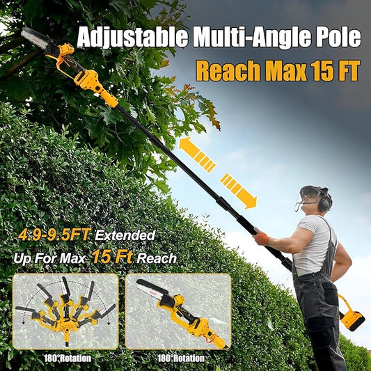 2-in-1 Cordless 6 Inch Pole Saw, Brushless Pole Chainsaws Compatible with Dewalt 20V MAX Battery (No Battery), with 8.5 FT MAX Extension Pole for Tree Branches Pruning, Wood Cutting