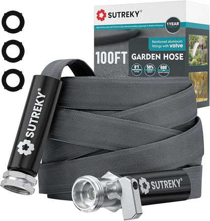 100ft Garden Hose, Ultra Lightweight All-Weather Water Hose, Durable & Flexible, Built-in Valve, Leak-free Connections, TPU Water Hose, Drinking Water Safe