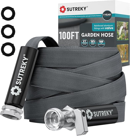100ft Garden Hose, Ultra Lightweight All-Weather Water Hose, Durable & Flexible, Built-in Valve, Leak-free Connections, TPU Water Hose, Drinking Water Safe