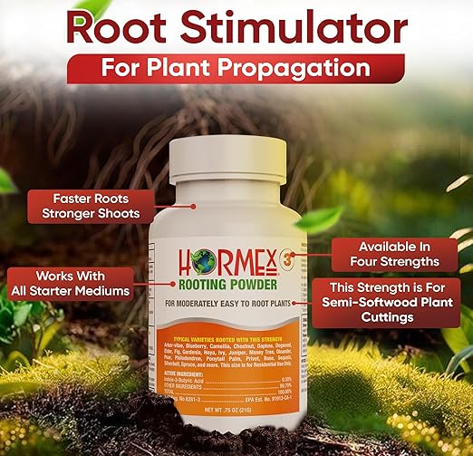 Hormex Rooting Hormone #3 - All-Purpose Rooting Powder for Common Garden & Houseplant Cuttings | Promotes Quick, Strong Roots on a Wide Variety of Plant Cuttings (0.3% IBA)