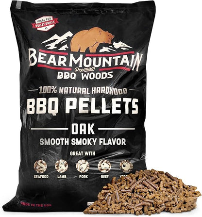 Bear Mountain All Natural Wood Pellets for Smoker, Grill & BBQ, 40 Lbs, Oak - Premium Hardwood Barbecue Pellets for Indoor and Outdoor Grilling