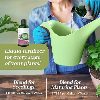 LEAVES AND SOUL Professional Liquid Melon Fertilizer | 5-1-5 Concentrate, Liquid Plant Fertilizer for Garden, Healthy Produce, Good Harvest, Multi-Purpose Blend & Gardening Supplies | 8 oz