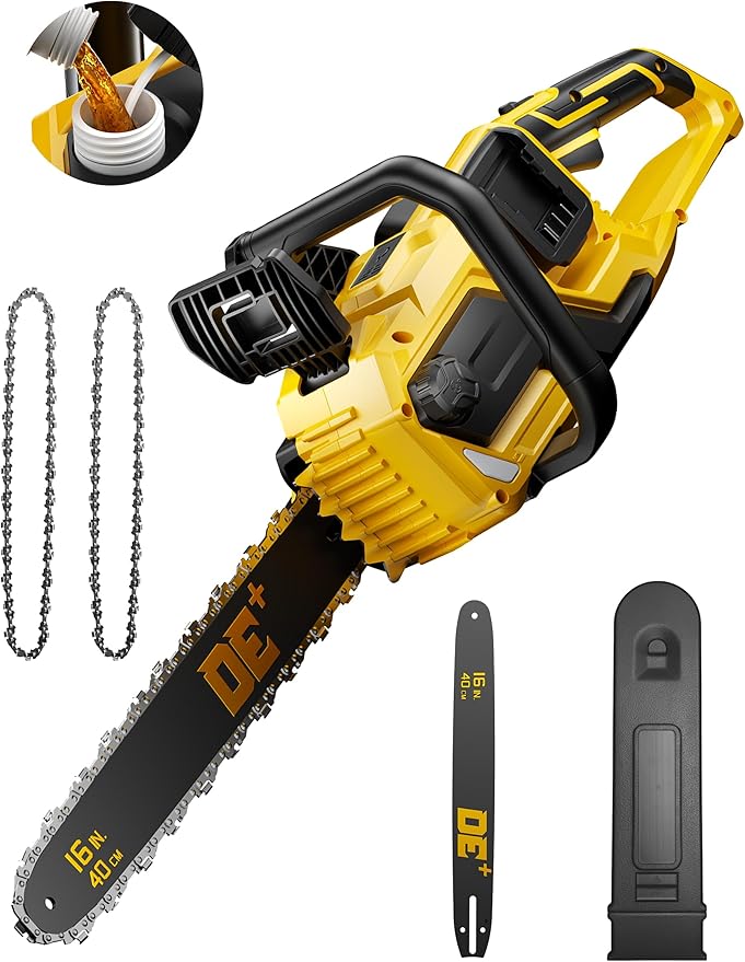 DeForce 16" 40V Cordless Electric Chainsaw, for DeWalt 20V Max Batteries, Brushless Battery Powered Chain Saw, with Auto Oiler, Handheld Chainsaw for Wood Cutting Tree Pruning(Bare Tool Only)