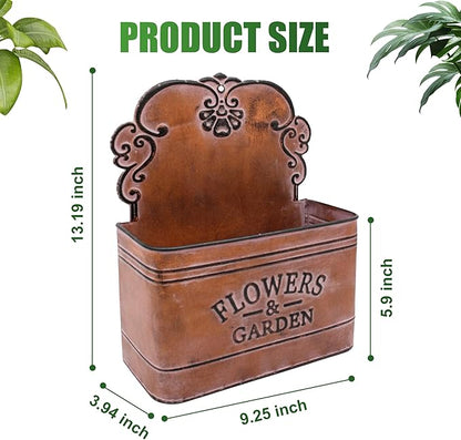 CVHOMEDECO. Farmhouse Metal Wall Planter Rustic Galvanized Flower Holder Wall Mount Flower pots for Indoor, Outdoor and Wall Decor, Set of 2 (Rusty)