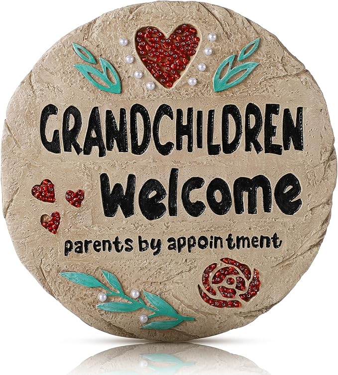 Grandchildren Welcome Stepping Stone - 10 Inch Resin Grandparents Gift, Spring Home Decoration for Lawn