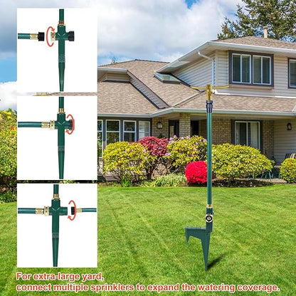 ATDAWN 3-Arm Garden Sprinkler, High-Rise Lawn Sprinkler, 360 Degree Rotation Garden Water Sprinklers, Lawn Irrigation System, Gardening Watering System, Large Area Coverage, Green